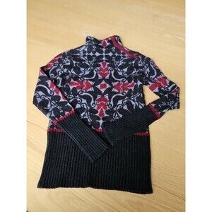 Krimson &  Klover Wool Turtleneck Zip Pullover Sweater Size Med. Black Red Grey